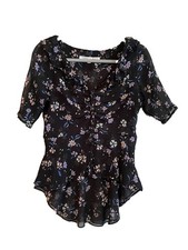 VERONICA BEARD Womens Black Floral Ruffly Side Zip Blouse Sz 8