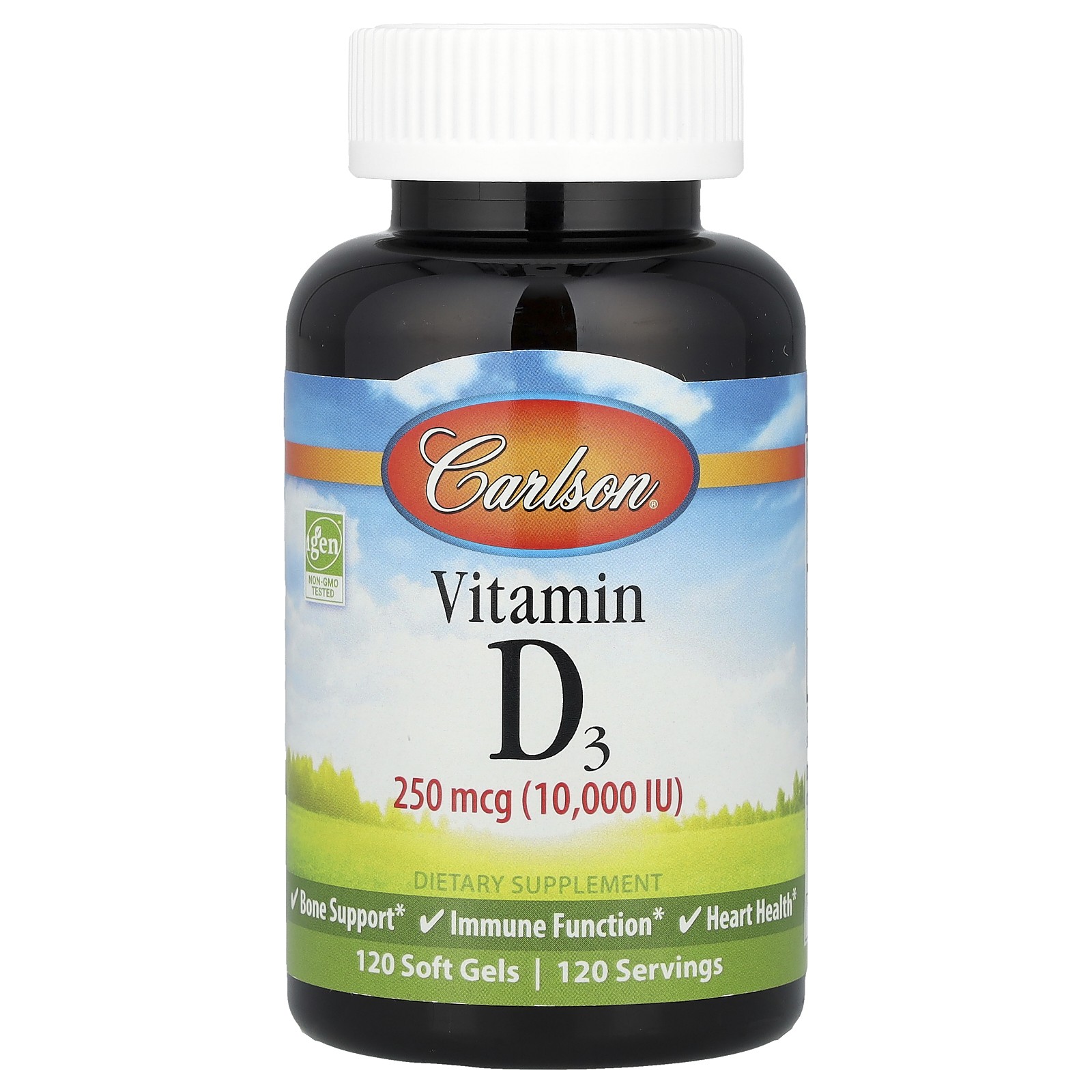 Carlson Labs Vitamin D3 10 000 IU 250 mcg  120 Soft Gels Casein-Free