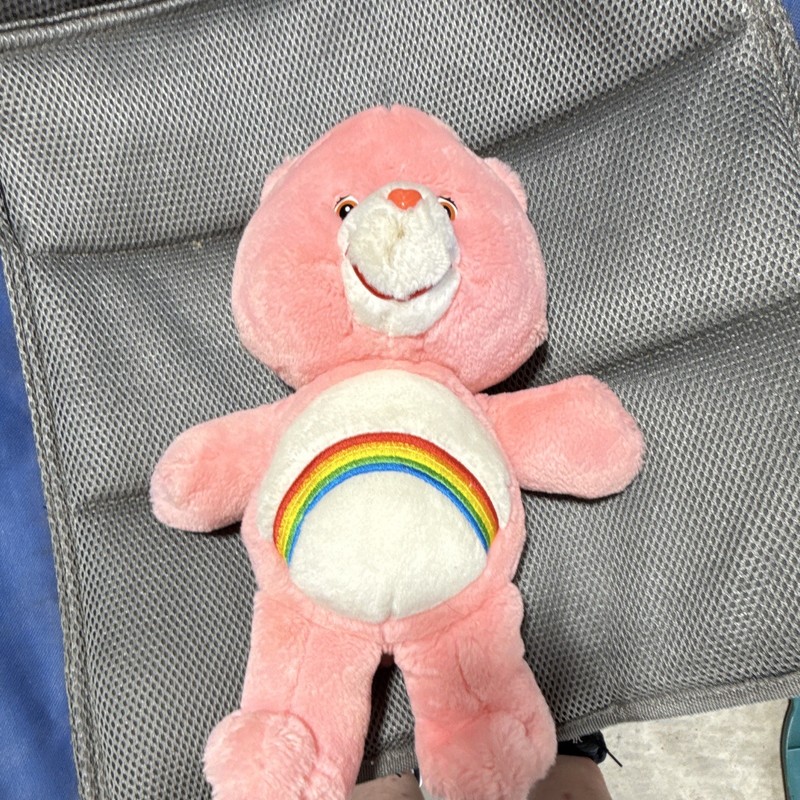 Care Bears Vintage 1983 Pink Bear Plush Rainbow Belly Badge Small 6-14 in