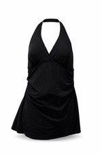 L.L.Bean Black Tankini Swim Dress Women  s 14 Halter Tummy Control One Piece