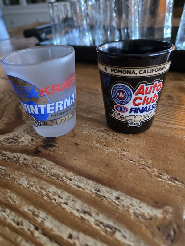 NHRA SHOT GLASS SET POMONA CA. 50TH WINTERNATIONALS & 50TH WORLD FINALS * NEW*
