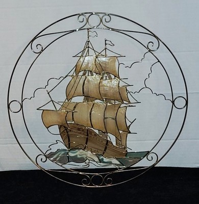 Vintage Cameo Inc. Brass and Capiz Shell Suncatcher/Wall Hanging WIND JAMMER 13''