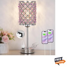 Purple Lamps for Night Stands-Crystal Table Lamp with USB-C A  AC Charging P...