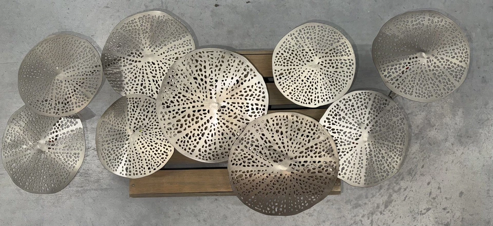 Современный многослойный диск лист лотоса настенное искусство серебряная скульптура металлические проколотые листья - Изображение 4 из 4