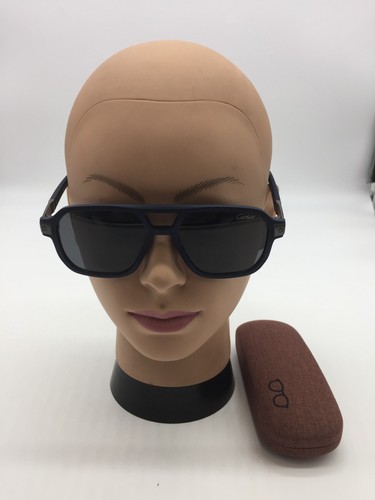 Cartier Matte Navy Trendy Sunglasses 55-17-142 Grey Lens