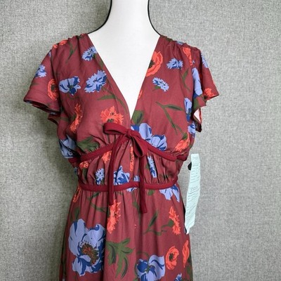 VENUS Red and Blue Floral Maxi Dress Size 6 NWT- Flaws