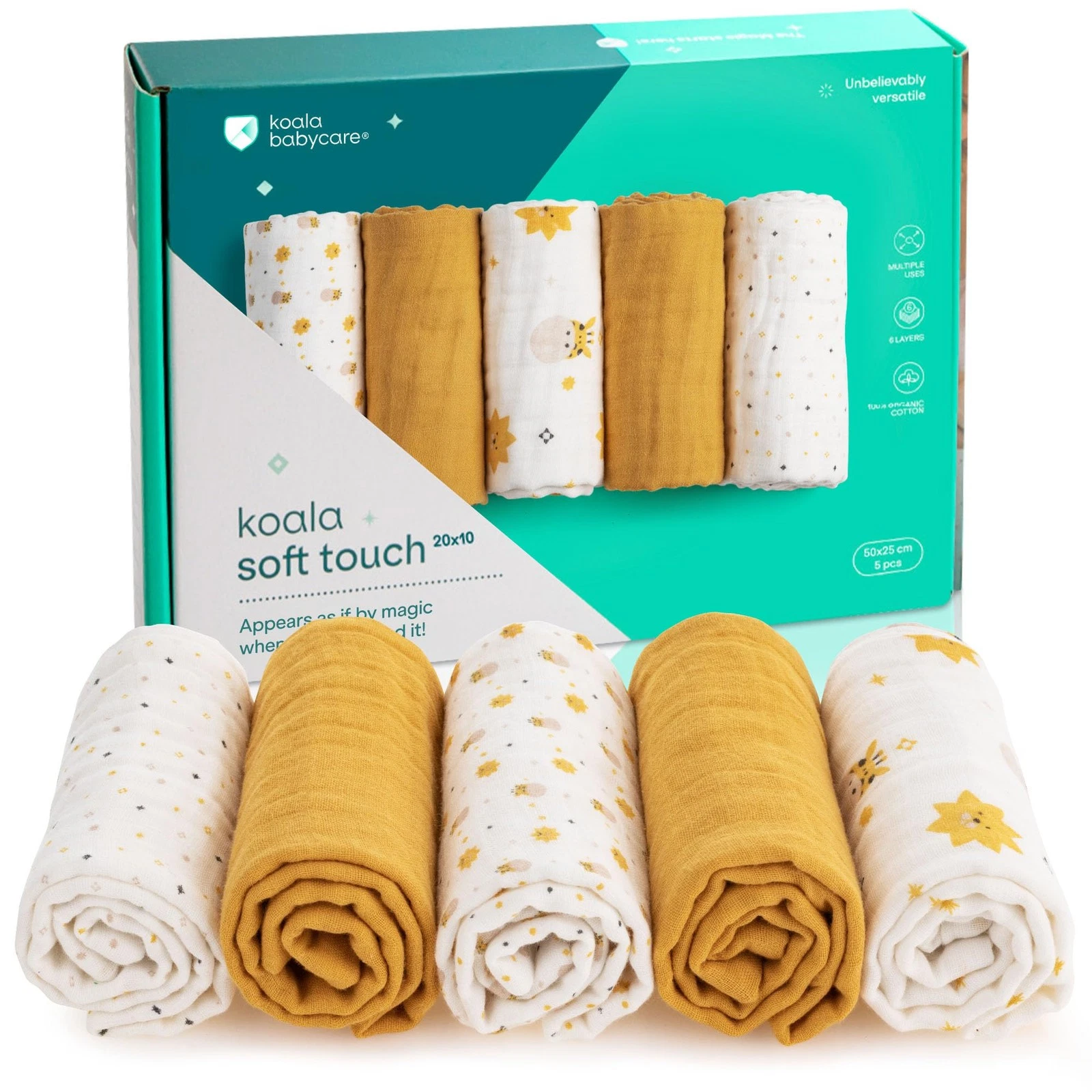 5 Pack 20"x10" Organic Burp Cloths for Baby Boys and Girls - GOTS & OEKO-TEX ...