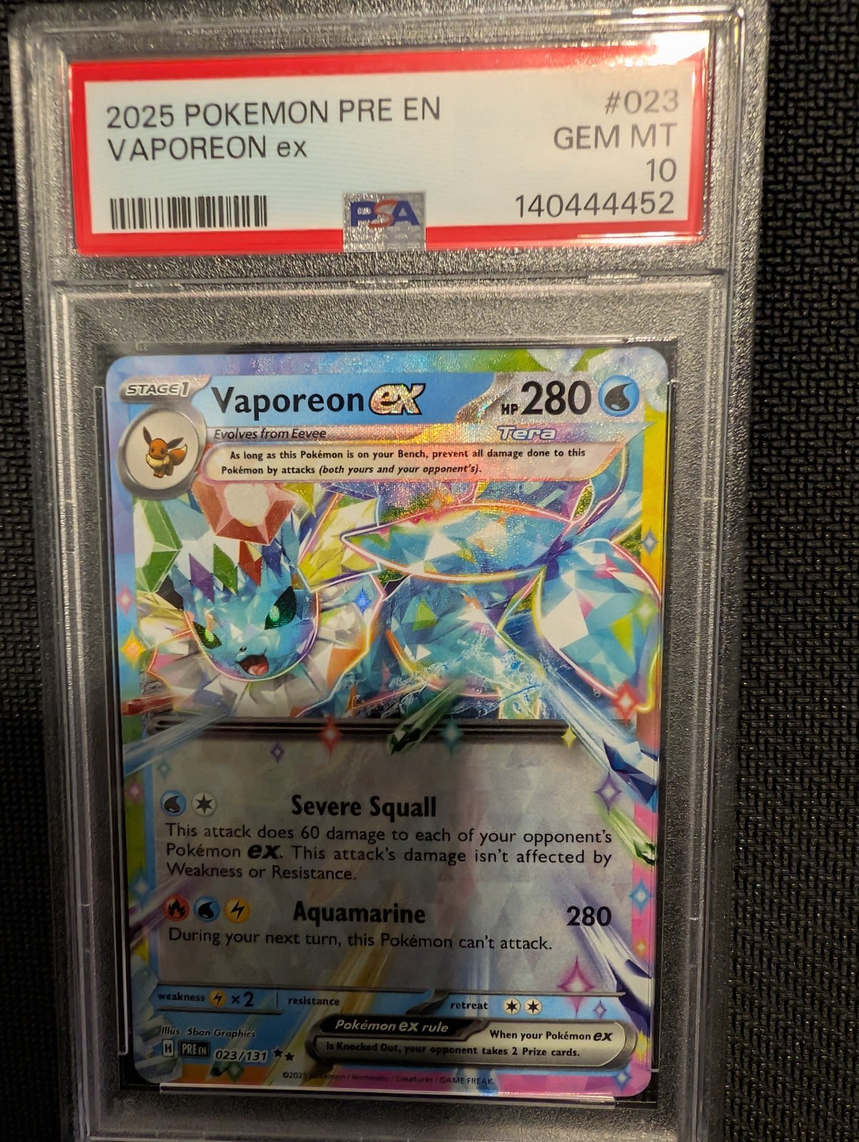 2025 Pokemon Prismatic Evolutions #23 Vaporeon Ex PSA 10