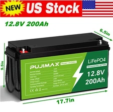 PUJIMAX LiFePO4 Lithium Battery 12.8V 200Ah BMS Deep Cycles for Motor Solar NEW