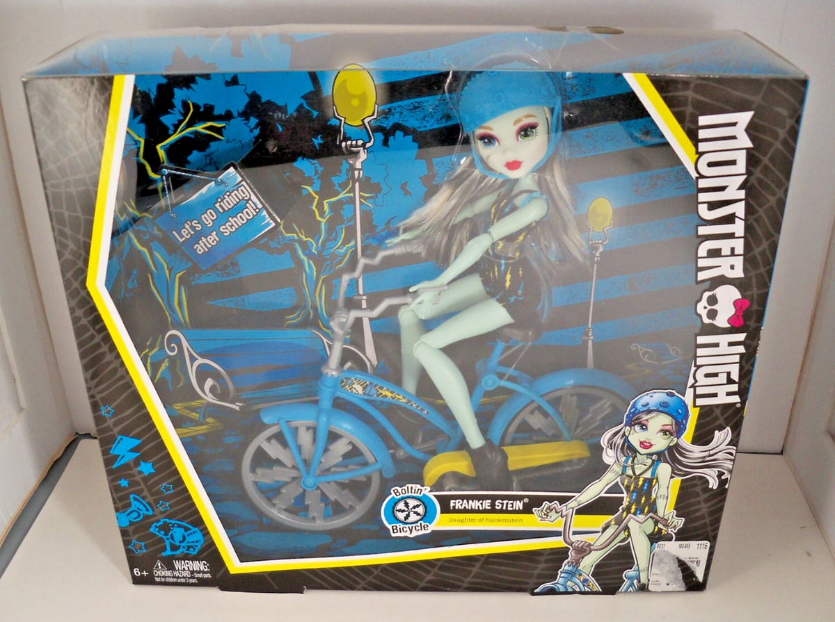 bike helmet monster high Monster High Boltin' Bicycle Frankie Stein Doll w Blue Bike Helmet NRFB NEW  2015