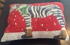 Grandinrow Decorative Hooked Wool Pillow ZEBRA IN SNOW Tan Velvet  17.5” x 13” — photo 2