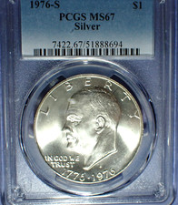 1976-S 40% Silver Bicentennial Eisenhower Dollar  PCGS MS 67
