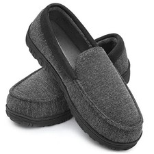 Mens Slippers Microsuede Moccasin Memory Foam House Shoes 9 Grey Pro