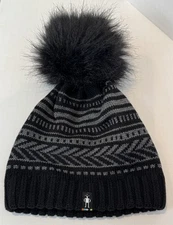 Smartwool Chair Lift Beanie Hat Black Grey Unisex Pom Pom Merino Wool Ski Cap