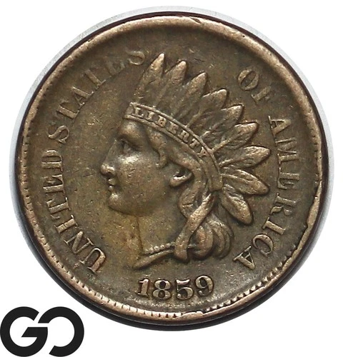 1859 Indian Head Cent Penny, Choice AU+ Tougher Series Issue