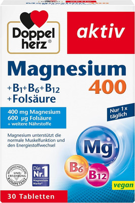 Doppelherz Magnesium 400 + B1 + B6 + B12 + Folsäure - Magnesium Unterstützt Die 