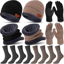 10 Pieces Winter Hat Beanie Scarf Touch Screen Gloves and Sock Set Slouchy Kn...