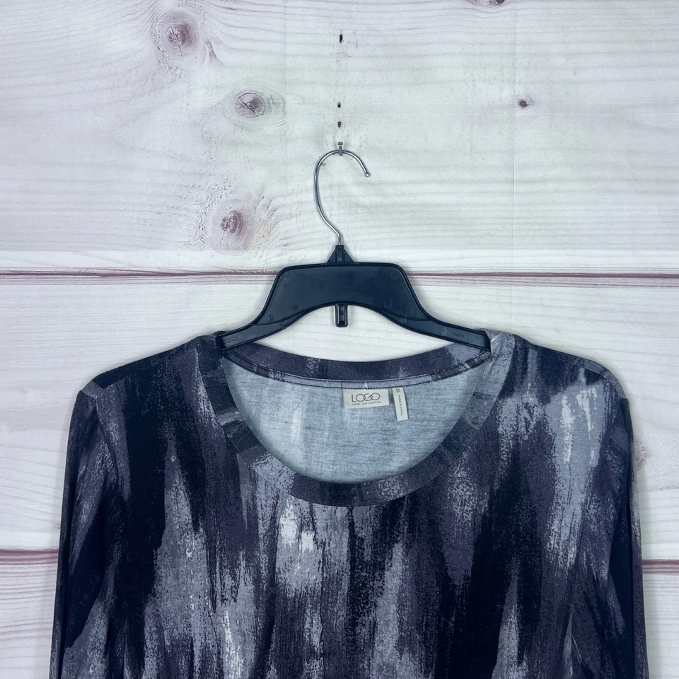 LOGO by Lori Goldstein Top Mujer 1X Camiseta Negra Estampada Manga Larga Bolsillos Foto 2 de 4