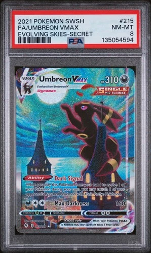 2021 POKEMON SWORD & SHIELD EVOLVING SKIES SECRET FULL ART/UMBREON VMAX PSA 8