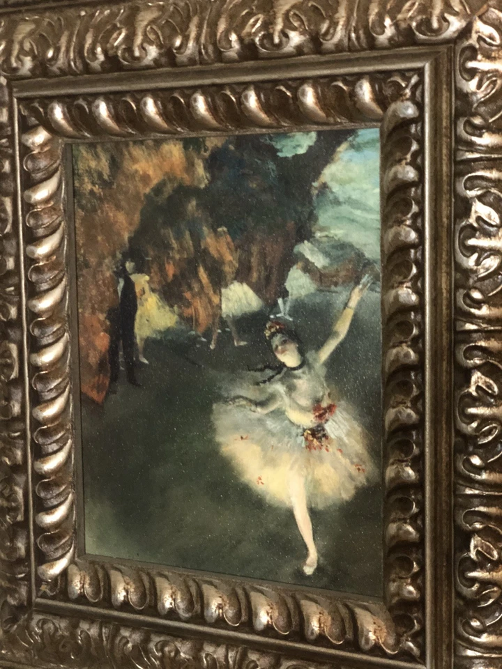 Impresión artística de bailarina de ballet enmarcada después de Edgar Degas - Marco dorado antiguo ornamentado LEER Foto 3 de 4