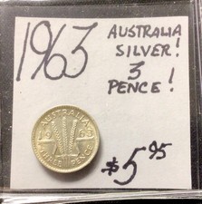 1963 Australia Silver! 3 Pence! ENN Coins