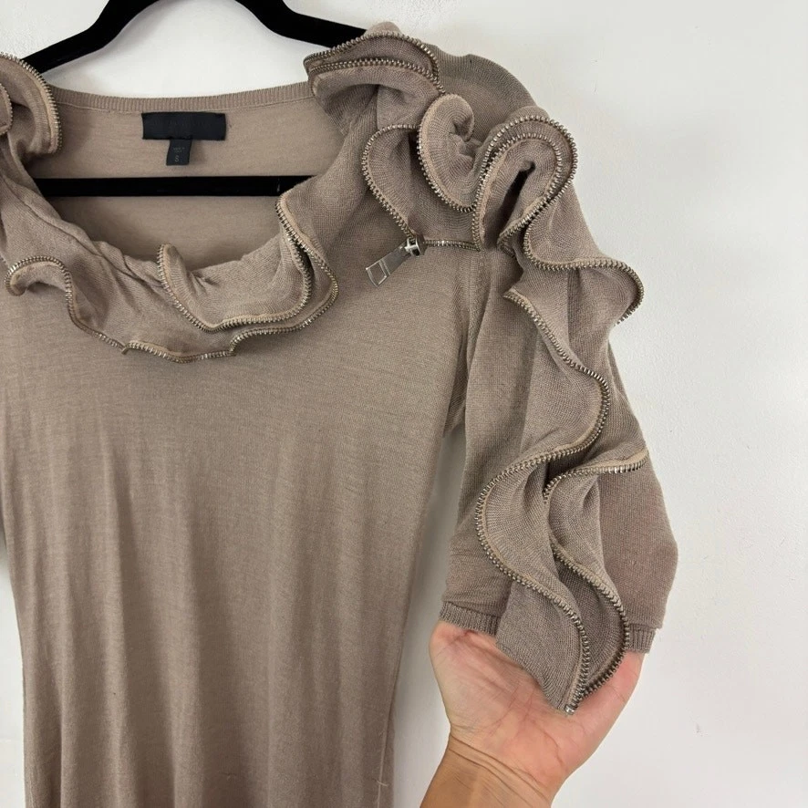 Suéter Vintage Burberry Volantes Cremallera Lana Merino Seda S Foto 4 de 4