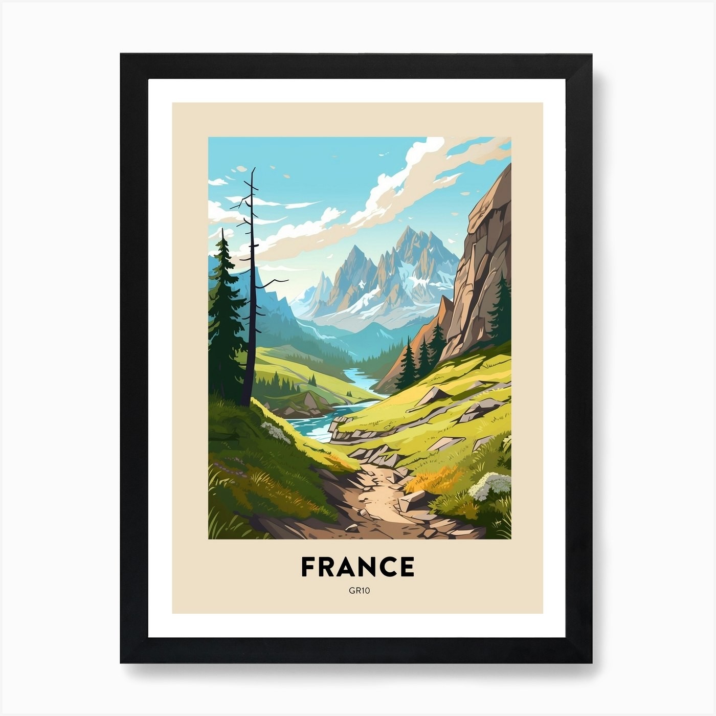 Vintage France Hiking Travel Art Framed Canvas Wall Decor  