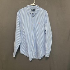 Ralph Lauren Navy Blue Stipe Classic Fit Button Down Shirt Mens Large 16 1/2