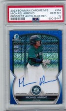 MICHAEL ARROYO 2023 BOWMAN CHROME BLUE REFRACTOR AUTO RC #150 PSA 10 MARINERS