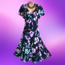 Per Una Size 16 Flared Black Floral Tie Back Occasion Midi Dress