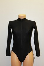 Women Leotard 130-86 High Collar Zipper Front Bottom Closed Black Spandex Size L