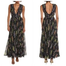 AMUR Floral 'Valentino' Deep V, Side Cutout Chiffon Gown (Size:8 / Retail: $648)
