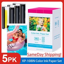 5x Canon KP-108IN Selphy CP1500 CP1300 CP1200 4x6 108 sheet Color Ink Paper Set