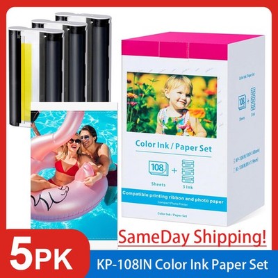 5x Canon KP-108IN Selphy CP1500 CP1300 CP1200 4x6 108 sheet Color Ink Paper Set