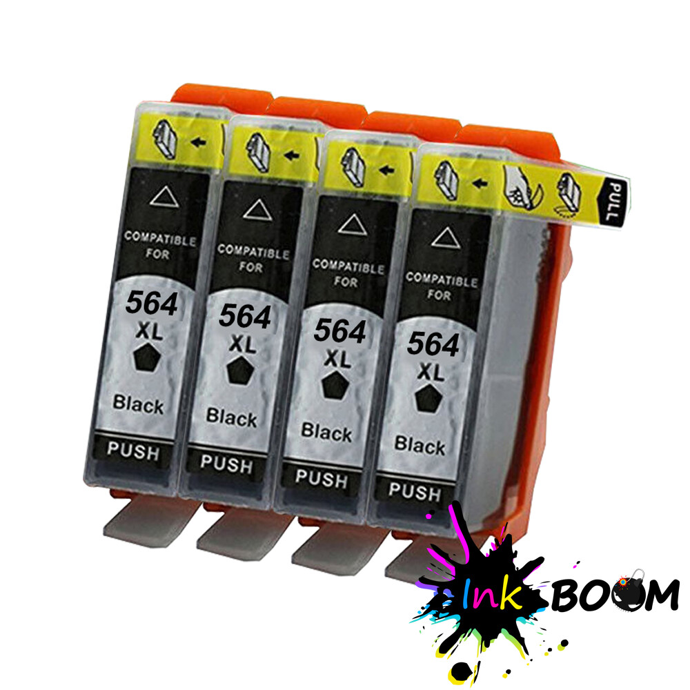 4 Black Ink replace for HP 564XL Deskjet 3070A 3522 3524 3520 Officejet 4610