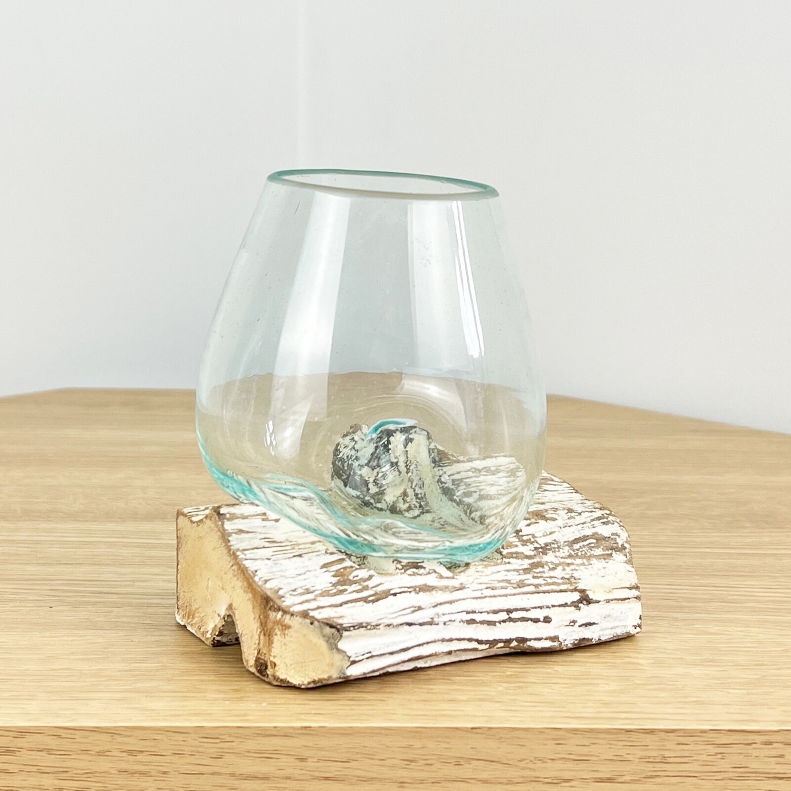 Molten Glass on Wood Vase Houseplant Pot Sculpture Nautical Bathroom Ornament
