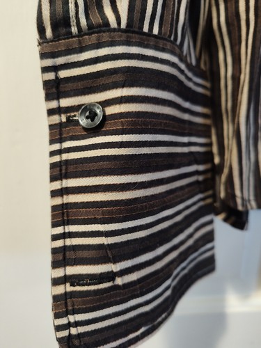 Perry Ellis Men's L Black Brown Striped Long Sleeve Dress Shirt Button Front - Picture 16 of 17