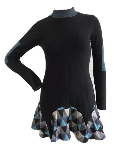 LOUISE GOLDIN TOPSHOP BLACK 100% WOOL MINI DRESS L UK 12-14 EU 40-42 BNWT RARE - Picture 11 of 11