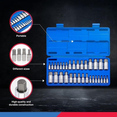 NEIKO 10288A Allen Hex Bit Socket Set, 32 Piece SAE and Metric Allen Socket Set,