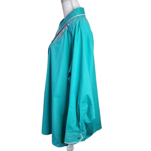 NWT Bob Mackie Womens Wearable Art Shirt Sz 3X Green Ribbons Long Sleeve Button - Picture 9 of 13