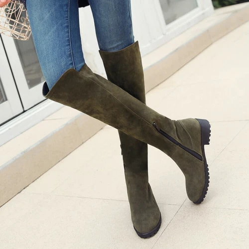 Stivali donna sopra il ginocchio tacco basso tacco basso cerniera laterale nuovi scarpe ecopelle scamosciata - Foto 20 di 40