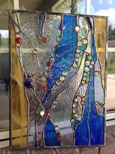 Stained Glass Window Abstract Suncatcher Panel OOAK