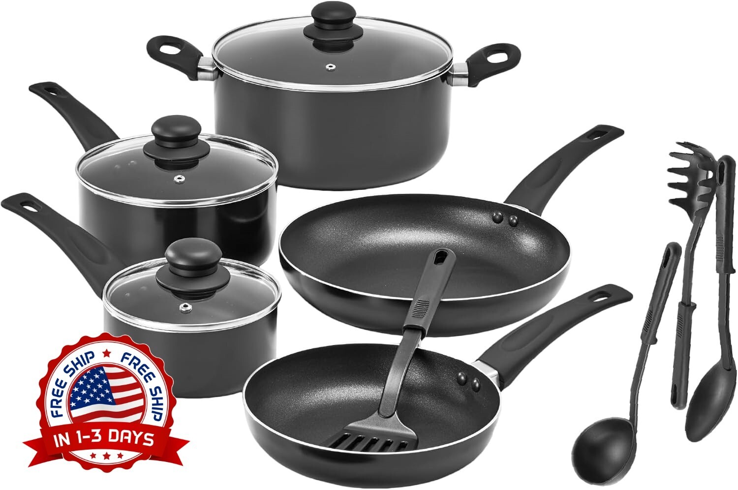 Juego de utensilios de cocina antiadherentes, sin PFOA, de nylon y aluminio NEW