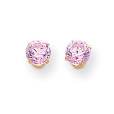 14K Yellow Gold 5mm Pink CZ Stud Earrings Push Back Madi K Children's Jewelry
