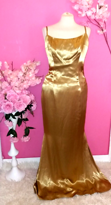 satin gold formal dress Zapakasa Women Metallic Satin Gold Prom Dress with Slit A Line Pleated V  Neck Long Formal Dress main image 0
