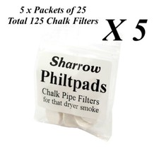 NEW 5 x Sharrow Philtpads Pipe Chalk filters - 25 per bag - Total of 125 filters