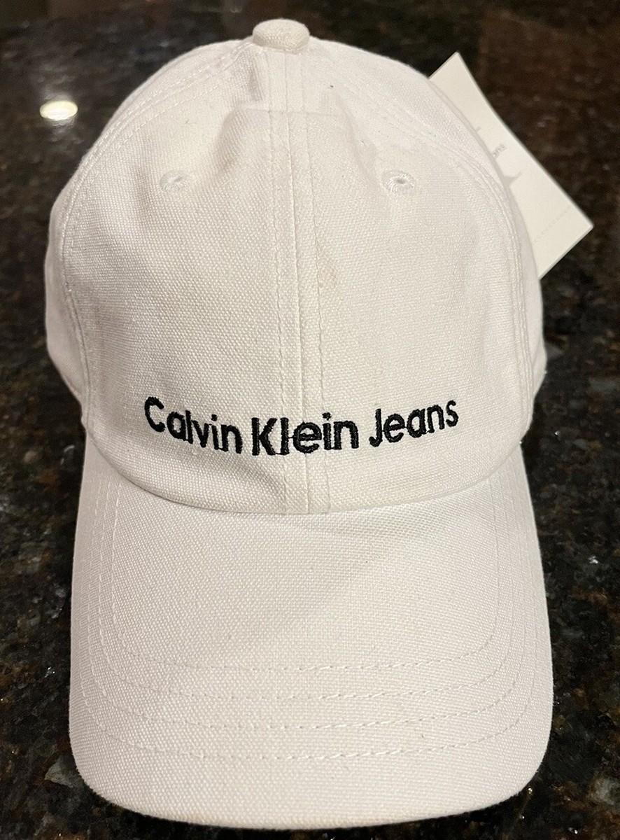 Calvin Klein Jeans Baseball Hat Men White Logo Strap Back Cotton - Main Image