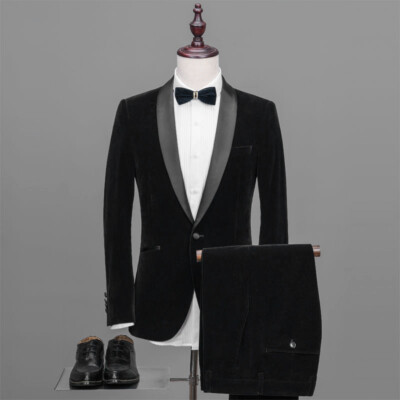 Schwarz Samt Herren Anzug Blazer Bräutigam Smoking Hochzeit Party Abendessen Abschlussball formeller Anzug