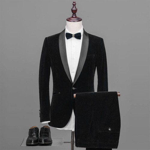 Black Velvet Men Suit Blazer Groom Tuxedo Wedding Party Dinner Prom Formal Suit - Picture 1 of 16