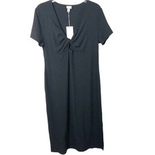 A New Day NWT Women's Black Ribbed V-Neck Twist Front Midi-Dress Size Large